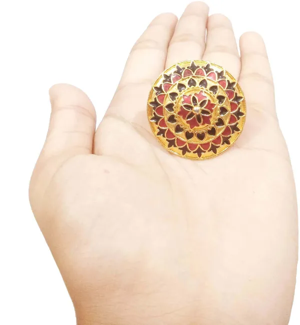 Assamese_Traditional_Copper_Gold_Plated_Red_Black_Colour_Finger-Ring_For_Girls_&_Women